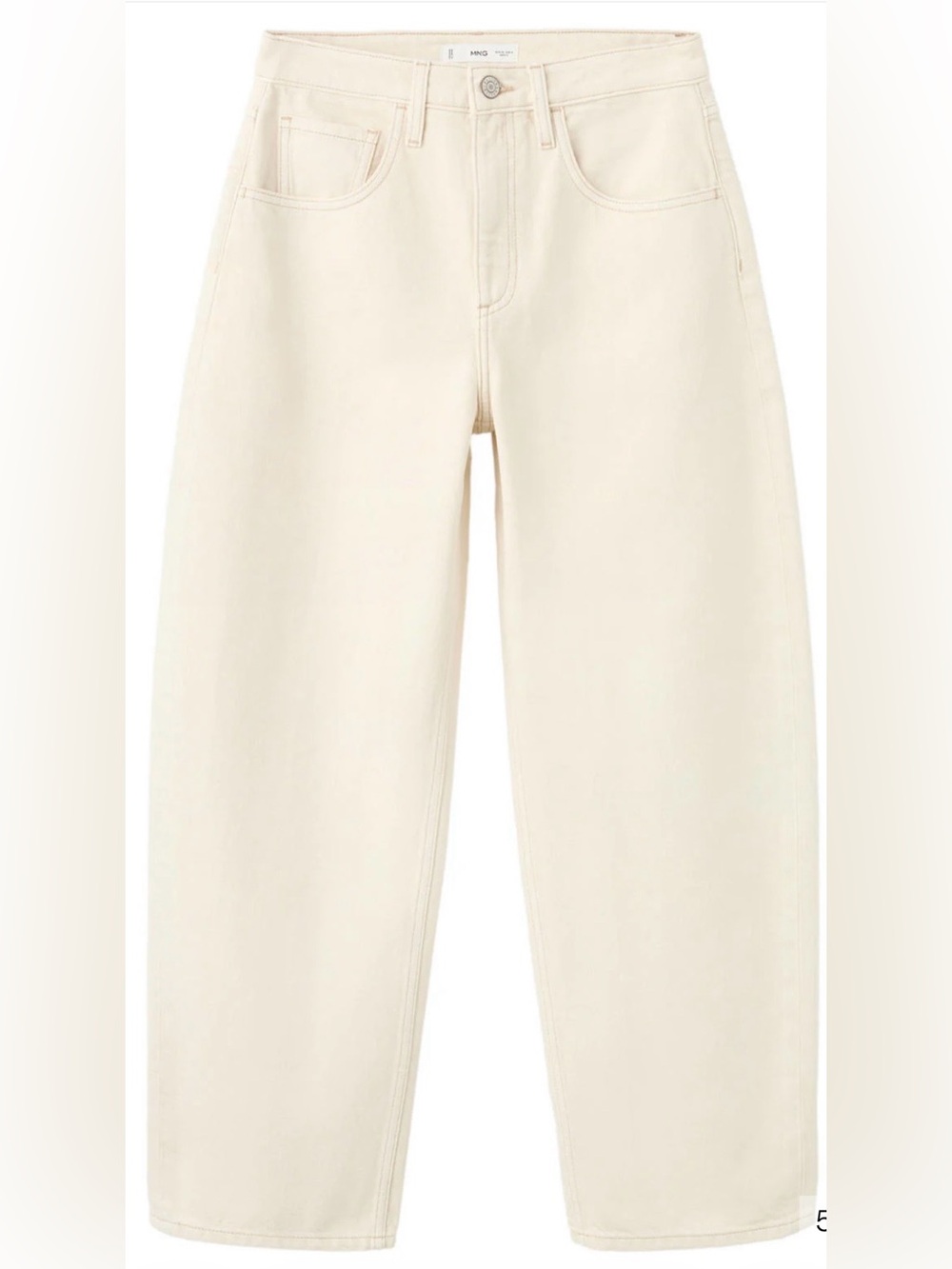 Mango High-Waisted Barrel Jeans (Ecru)